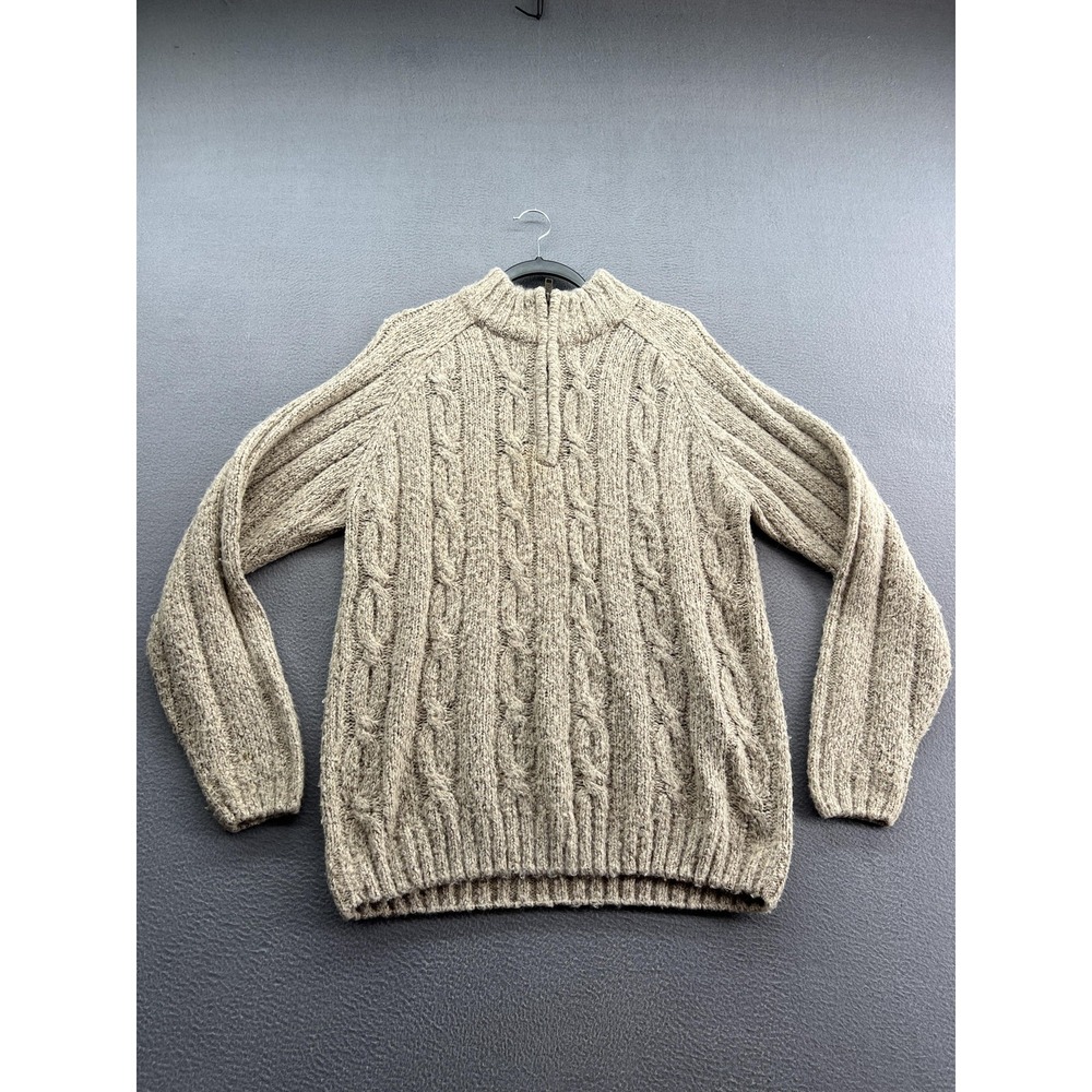 P.G. Field Sweater Mens Medium Fisherman Cable Knit Quarter Zip Beige Wool Blend